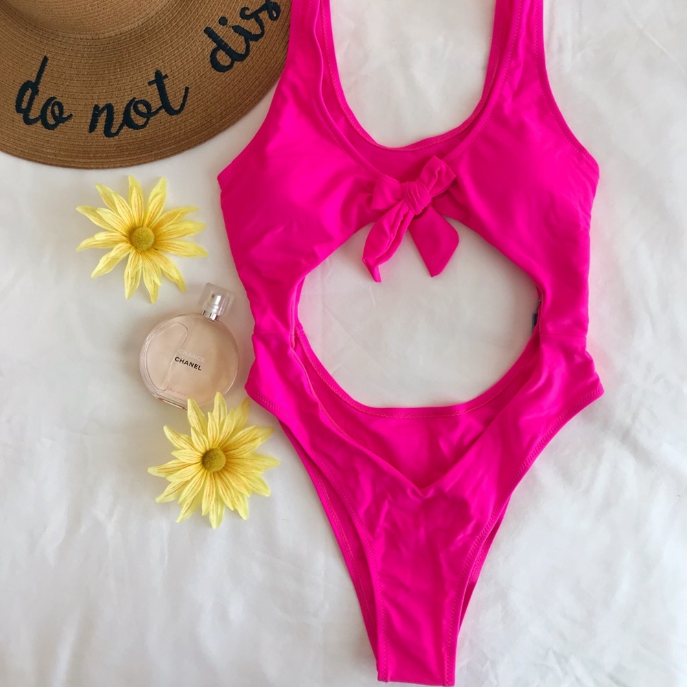 Neon pink one piece bikini